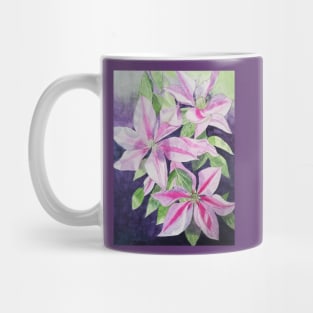 Pink purple clematis watercolour painting Mug